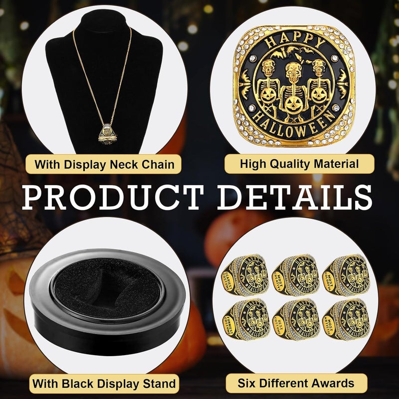 Highergo Halloween Skeleton Championship Trophy Rings Trunk or Treat Costume Contest Award Prize Gift with Neck Chain Stand 1st 2nd 3rd Championship Ring for Halloween Costume Winner - Image 3